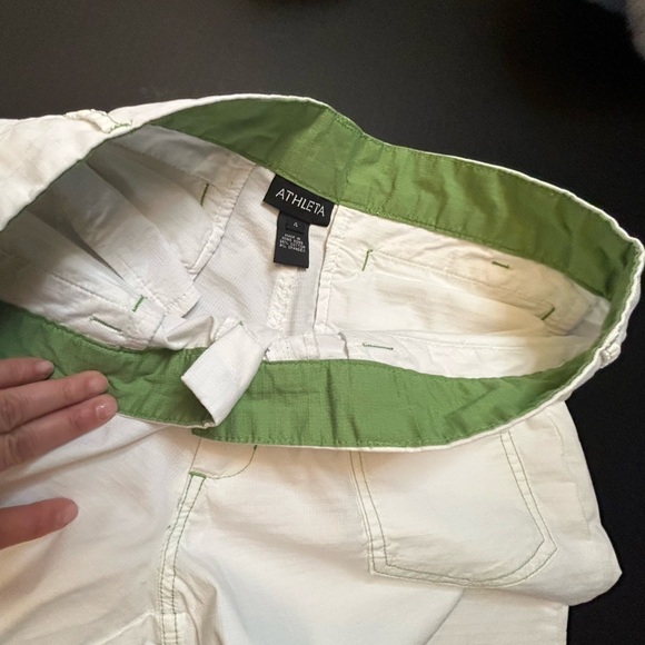 Athleta women crop pants in whiteKhaki with 8 pockets & green stitching Sz4. U15 - Picture 5 of 10